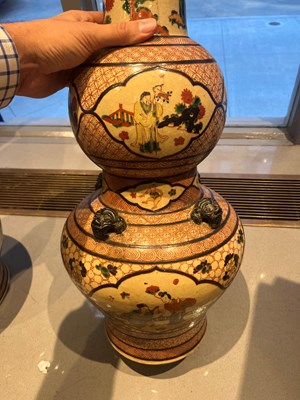 Lot 124 - A Large and Unusual Pair of Chinese Wucai Double Gourd Vases