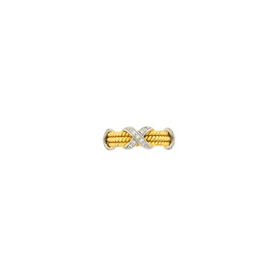 Lot 1094 - Tiffany & Co., Schlumberger Gold, Platinum and Diamond Three Row 'X' Band Ring