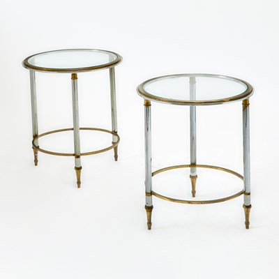 Lot 374 - Pair of Maison Jansen Style Glass and Steel Side Tables