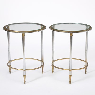 Lot 3178 - Pair of Jansen Style Steel and Glass Side Tables