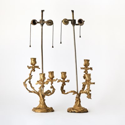 Lot 169 - Pair of Louis XV Style Gilt-Bronze Candelabra Lamps