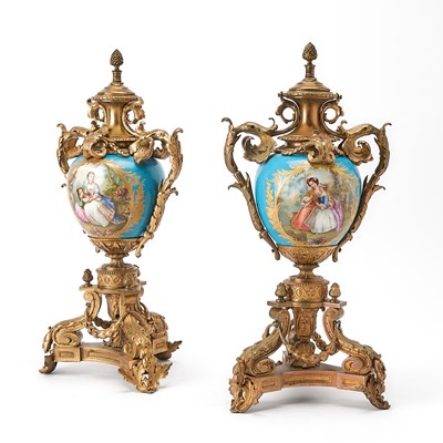 Lot 390 - Pair of Sevres Style Porcelain and Bronze Mounted Vases