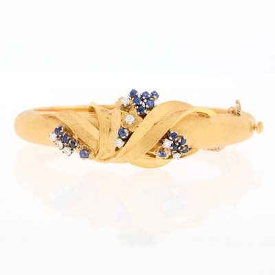 Lot 1086 - Gold, Sapphire and Diamond Bangle Bracelet
