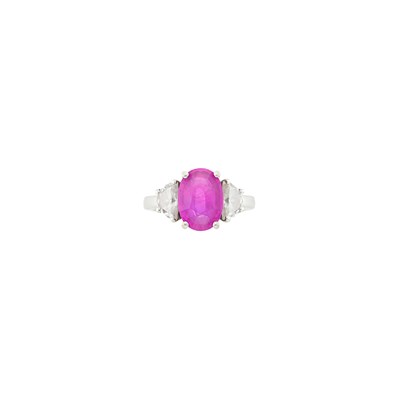 Lot 1163 - Platinum, Fancy Pink Sapphire and Diamond Ring