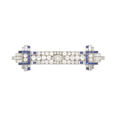 Lot 157 - Platinum, Diamond and Sapphire Bar Brooch