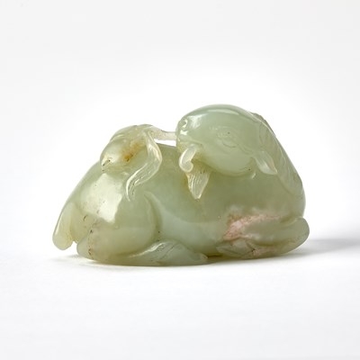 Lot 368 - A Chinese Celadon Jade Carving of a Ram