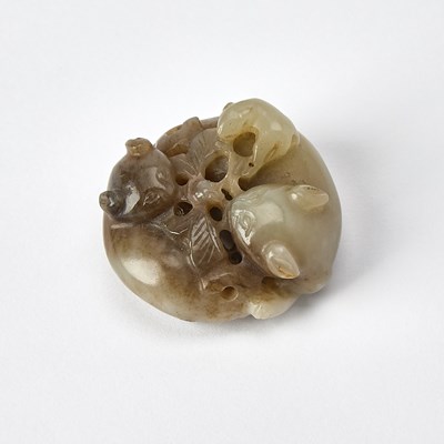 Lot 389 - A Chinese Pebbled Jade Carving of Double Badgers