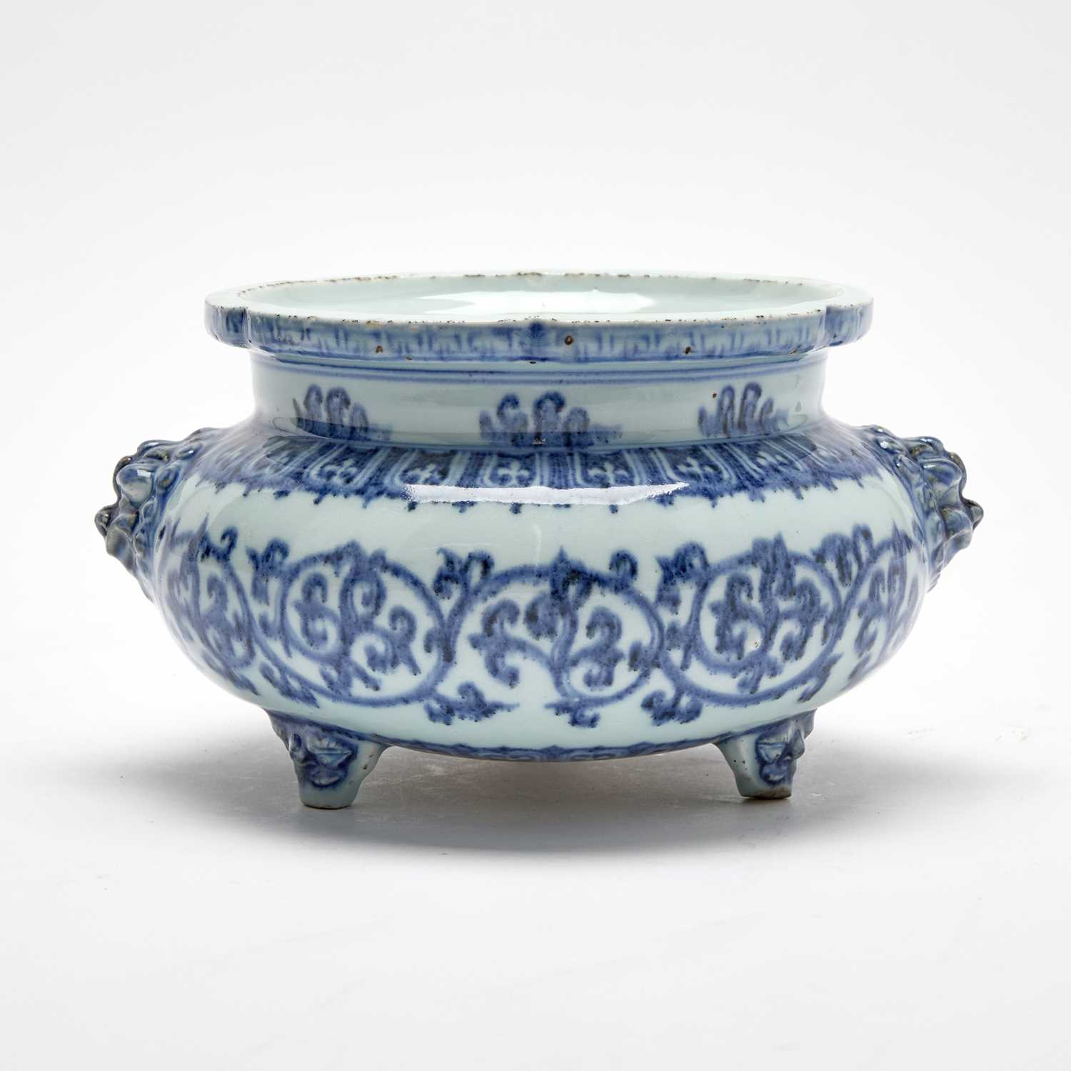 Lot 73 - A Chinese Blue and White Porcelain Tripod Censer