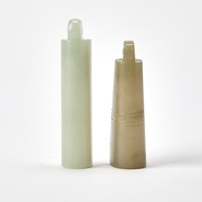 Lot 392 - Two Chinese Carved Jade Plume Holders