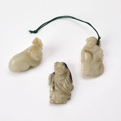 Lot 391 - Three Chinese Carved Jade Figures