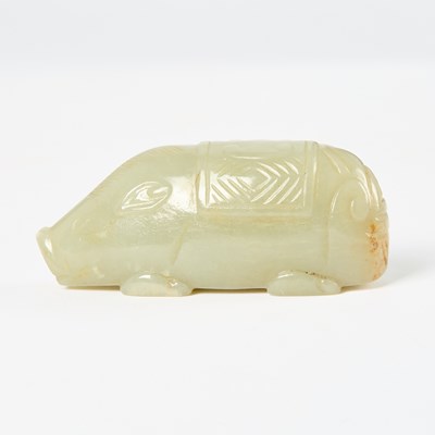 Lot 385 - A Chinese Celadon Jade Carving of a Pig