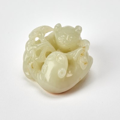 Lot 360 - A Chinese Carved White Jade 'Cats Group'