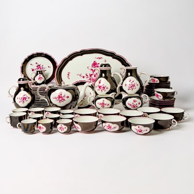 Lot 327 - Nymphenburg Black Ground Camaieu Puce Decorated Porcelain Service