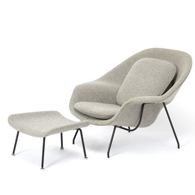Lot 210 - Eero Saarinen Tubular Metal and Upholstered "Womb" Lounge Chair and Ottoman