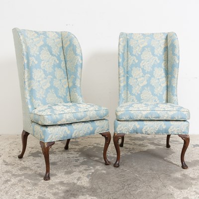 Lot 31 - Pair of Blue Upholstered Wing-Back Chairs