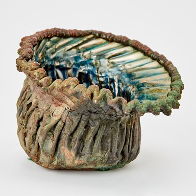Lot 433 - June Schwarcz Patinated and Enameled Copper Vessel