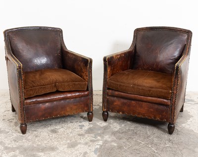 Lot 66 - Pair of Brown Leather Upholstered Club Chairs