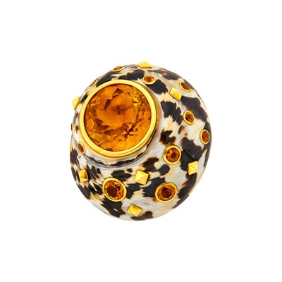 Lot 1017 - Trianon Gold, Shell and Citrine Clip-Brooch