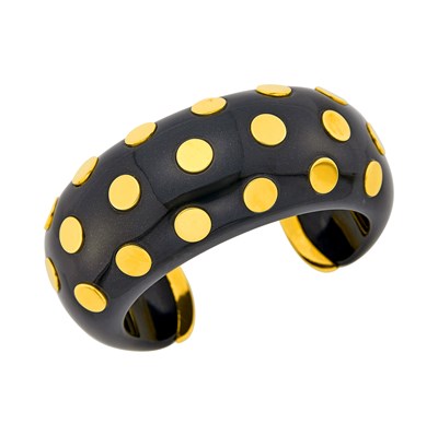 Lot 26 - Belperron Black Onyx and Gold Cuff Bangle Bracelet, France