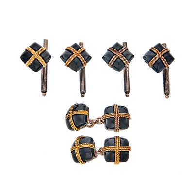 Lot 2177 - Tiffany & Co. Silver, Gold and Black Onyx Dress Set