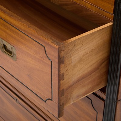Lot 166 - British Colonial Brass Inlaid and Part Ebonized Mahogany Campaign Chest of Drawers