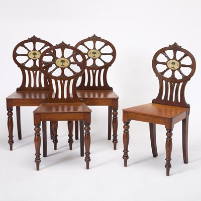 Lot Set of Four Regency Mahogany Heraldic Hall Chairs
