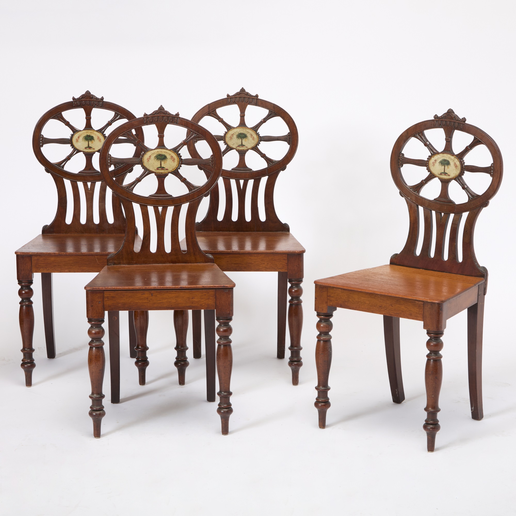 Lot 198 - Set of Four Regency Mahogany Heraldic Hall