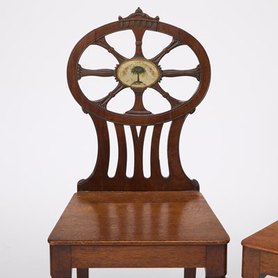 Lot 198 - Set of Four Regency Mahogany Heraldic Hall Chairs