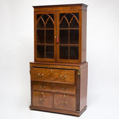 Lot 196 - Regency Brass Inlaid Mahogany Secretary Bookcase