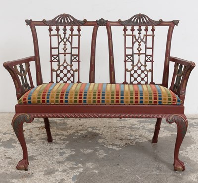 Lot 130 - George III Style Chinoiserie Painted Settee