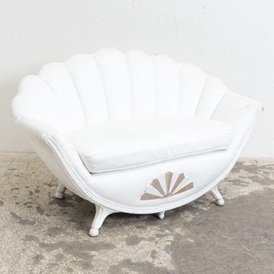 Lot 132 - Art Deco Style White-Painted Shell-Form Upholstered Settee