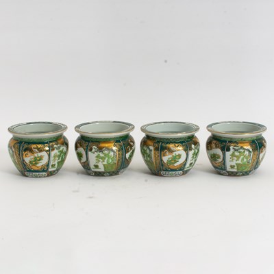Lot 321 - Set of Four Green and Gilt-Painted Imari Porcelain Planters