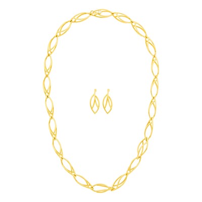 Lot 114 - Gold and Diamond Link Necklace and Pair of Pendant-Earrings