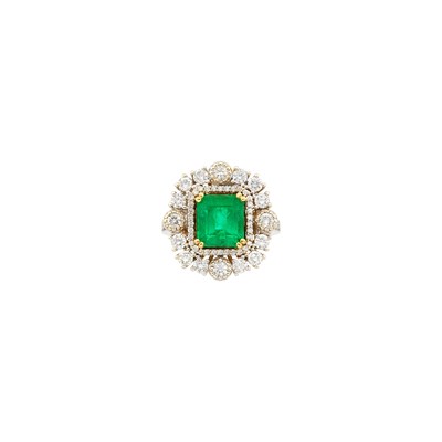 Lot 64 - Two-Color Gold, Emerald and Diamond Ring