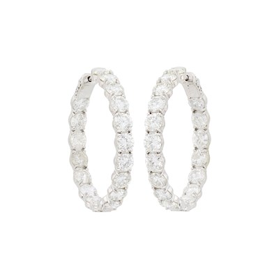 Lot 72 - Pair of White Gold and Diamond Hoop Earrings