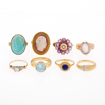 Lot 1224 - Group of Gold, Diamond and Colored Stone Rings