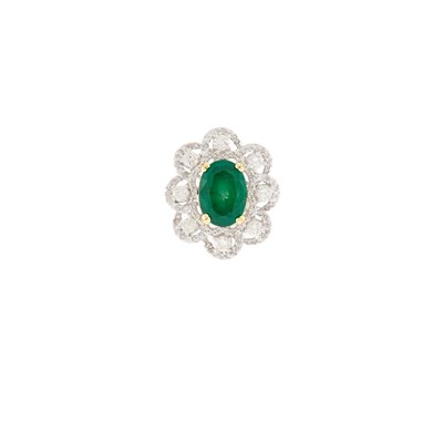 Lot 1129 - Platinum, Emerald and Diamond Ring