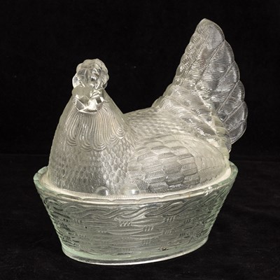 Lot 42 - Molded Glass Hen Form Lidded Serving Bowl