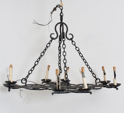 Lot 47 - Black Painted Wrought Iron Ceiling Light