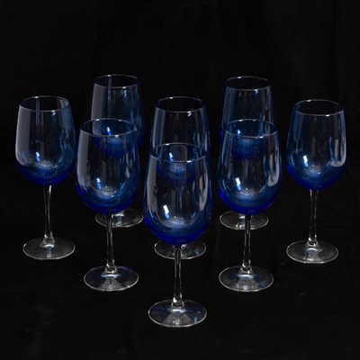Lot 89 - Set of Eight Blue Wine Glasses