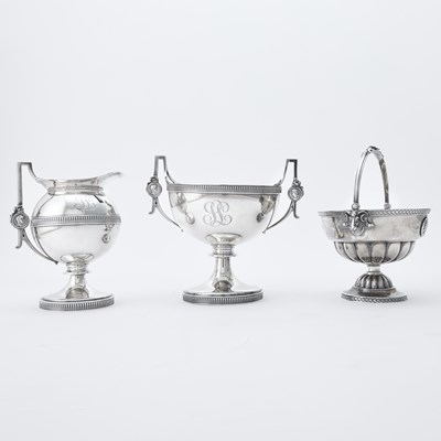 Lot 122 - Gorham Sterling Silver "Medallion" Pattern Cream and Sugar Set and an Additional Sugar Basket
