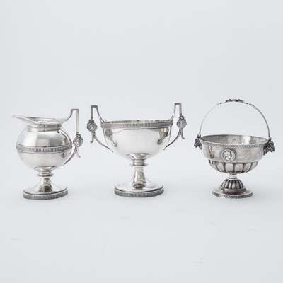 Lot 122 - Gorham Sterling Silver "Medallion" Pattern Cream and Sugar Set and an Additional Sugar Basket