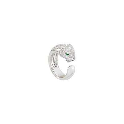 Lot 59 - Cartier White Gold, Diamond and Emerald 'Panthère de Cartier' Ring, France