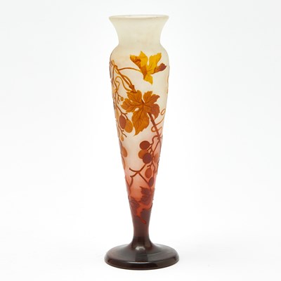 Lot 227 - Gallé Art Nouveau Acid-Etched Cameo Glass Grape-Themed Footed Vase
