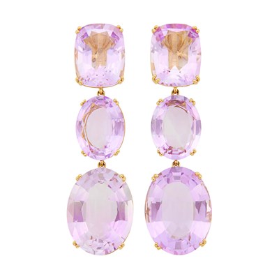 Lot 105 - Pair of Gold and Amethyst Pendant-Earclips