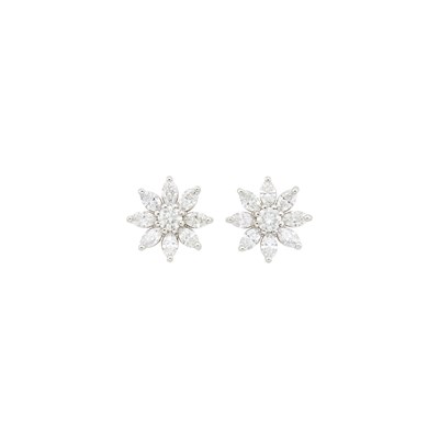 Lot 37 - Pair of Platinum and Diamond Flower Earrings