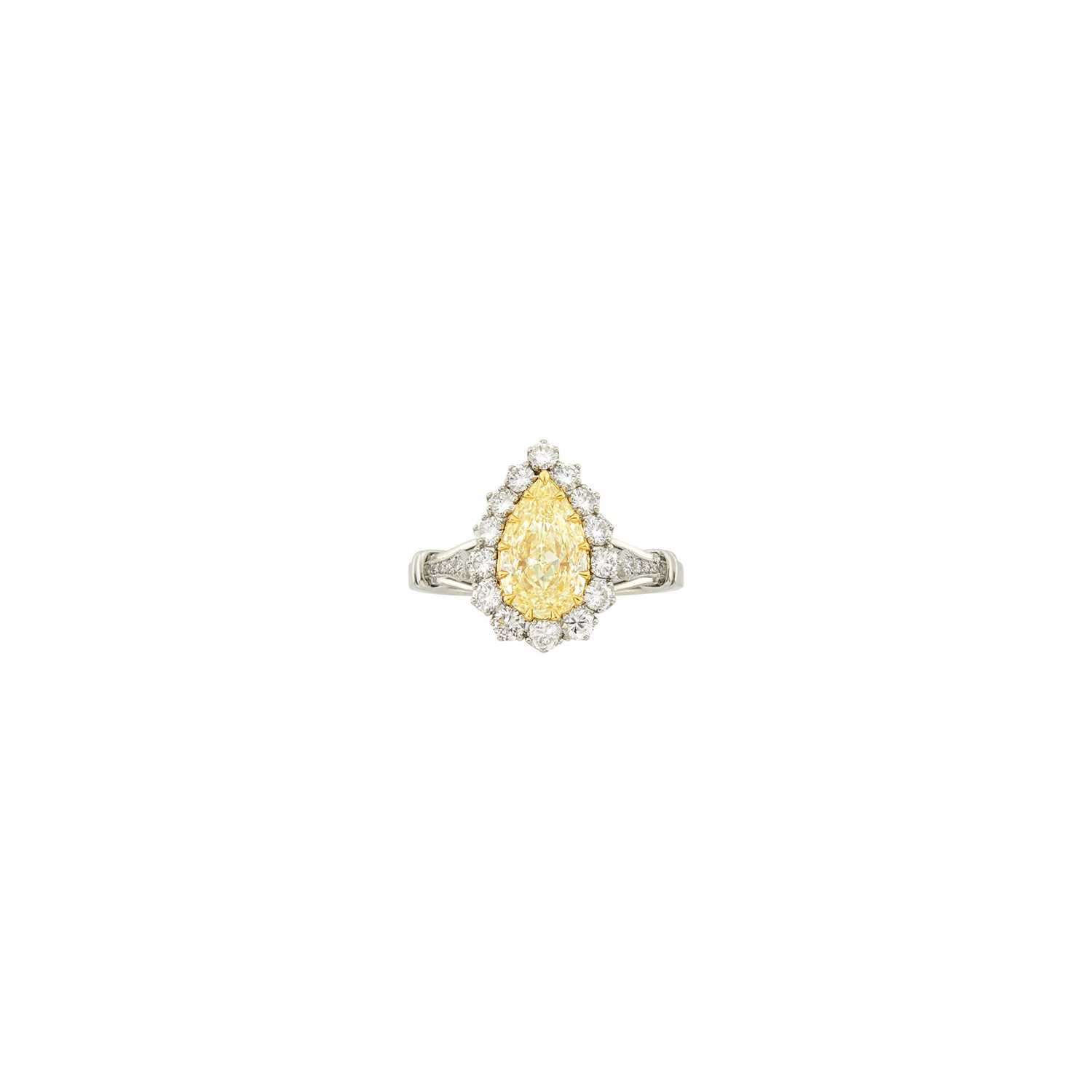 Lot 133 - Platinum, Gold, Colored Diamond and Diamond Ring