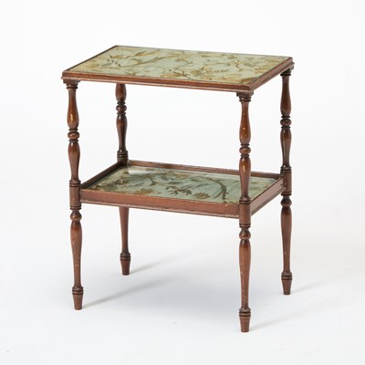 Lot 211 - Small Embroidered Lined Walnut Two-Tier Side Table