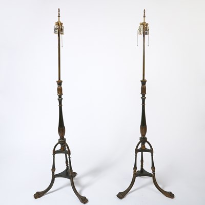 Lot 207 - Pair of Parcel Gilt and Shell and Metal Mounted Carved Wood Floor Lamps