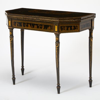 Lot 236 - George III Needlepoint Lined Gilt and Black Japanned Octagonal Games Table